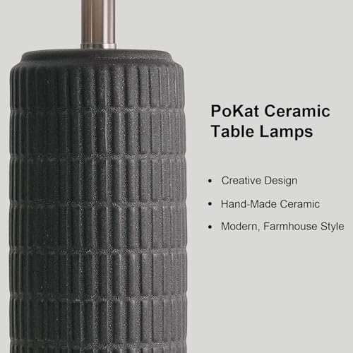 PoKat 23" Matte-Textured Ceramic Table Lamps Set of 2 for Bedroom, Stone-Like Modern Bedside Lamps for Night Stands, Farmhouse Nightstand Table Lamps Decor for Living Room End Table Black - color: Matte Black