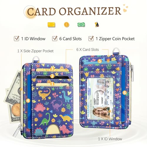 Kelvoris Credit Card Holder Small Wallet Women, Slim RFID, Cute Dinosaur - color: Dinosaur