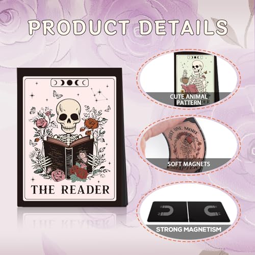 Wxiben Skeleton Magnetic Bookmark Gifts - 8Pcs Skull Flower Bookmarks Magnetic Skeleton Reading Book Mark Magnets Bookmark Page Markers Clip for Women Book Lover Bookish Reader Students Teachers - style: Skeleton Reading
