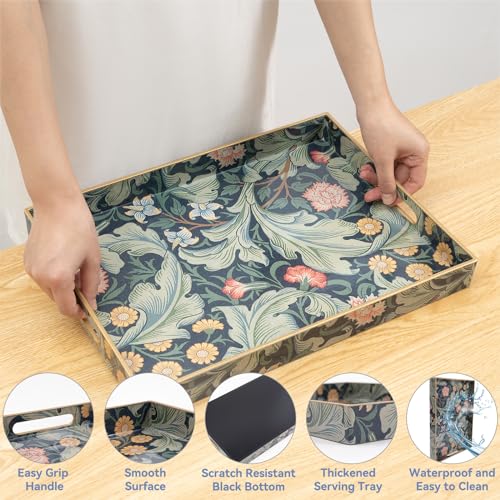 AGIOTA Coffee Table Trays for Living Room Serving Tray with Handles, Modern Large Tray for Ottoman Coffee Table - color: Green Valley Single