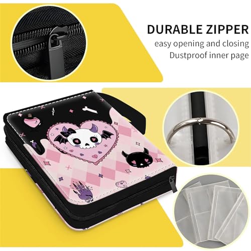 Card Binder 400 Pockets, 50 Sleeves Large Binder Trading Cards Holder 4 Pocket, Storage Organizer, Album Folder Case Protector Collector Gift Heart Skull Pink Plaid - color: Heart Skull Pink Plaid, size: 4 Pocket