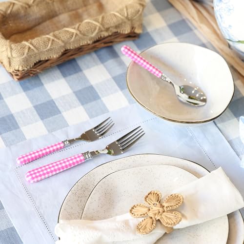 ANNOVA Silverware Set 20 Pieces Cutlery Stainless Steel Colorful Fun Handle Flatware Service for 4 - Dinner Knife, Dinner Fork, Salad fork, Dinner Spoon, Dessert Spoon (Checker Pink, 20 Pieces) - color: Checker Pink