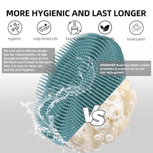 INNERNEED Food-Grade Soft Silicone Body Scrubber Brush, Silver Zinc Infused - color: Dark Green-silver