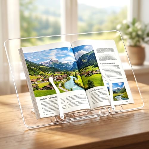 Acrylic Cookbook Holder, 13.3x9.4 Inch Ergonomic Book Display Stand