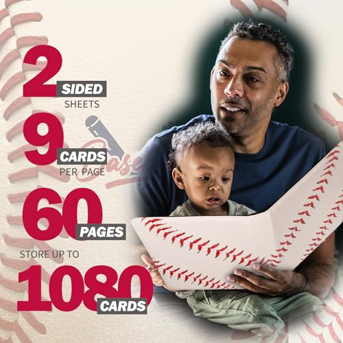 Baseball Card Binder, 1080 Pockets 9-Pocket Trading Card Album with Zipper - color: Baseball B