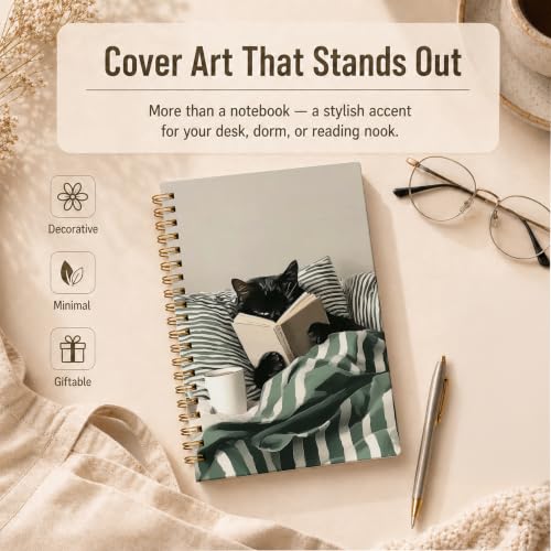 WDXIA Black Cat Reading Cozy Spiral Notebook 5.5x8.3 Inch - color: pattern-11