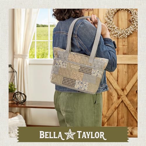 Bella Taylor Small Tote, Quilted Shoulder Bag for Women - color: Khaki Patchwork