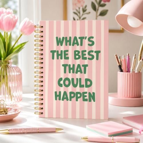 Cute Journal for Girls，Pink Spiral Notebook A5 Hardcover， - color: Happy