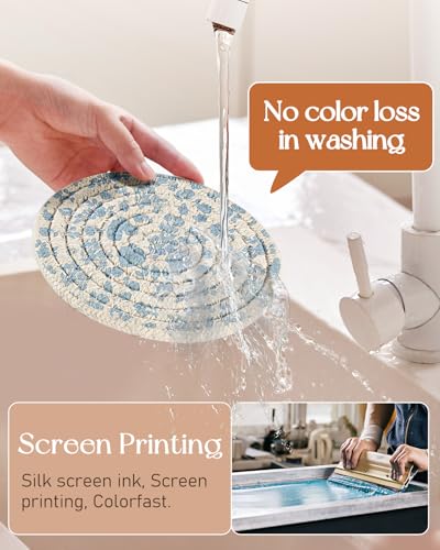 Absorbent Cup Coasters Set of 6 with Holder, Blue Floral - color: Blue Floral