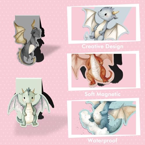 Cute Dragon Magnetic Bookmarks, 8 Pcs Fun Animal Book Marks for Reading Kids Boys Girls, Magnetic Bookmark Clips for School Supplies, Birthday Christmas Gifts for Book Lovers - style: Cute Dragon