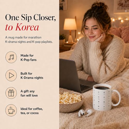 BICETTO Hangul Coffee Mug - Korean Alphabet Cup, K-Pop Gift Mineral White - color: Mineral White