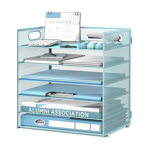 Daltack 6-Tier Paper Organizer for Desk with Handle, Blue - color: Blue