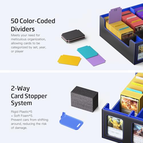 Trading Card Storage Box 5-Row 3900+ Capacity, Black Blue - color: Black Blue, size: 3900+ with Magnetic Lid