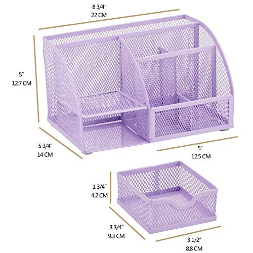 Annova Mesh Desk Organizer Office with 7 Compartments + Drawer/Desk Tidy Candy/Pen Holder/Multifunctional Organizer (Light Purple) - color: Light Purple