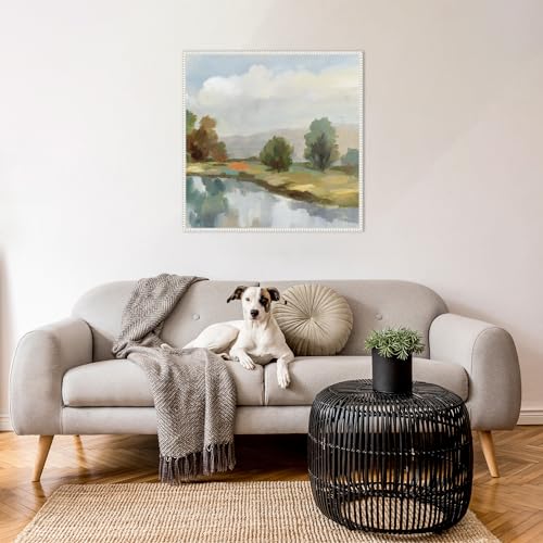 Amanti Art Framed Canvas Wall Art 30x30 River and Clouds III by Silvia Vassileva, Framed Wall Art Canvas, Landscapes Artwork, Traditional Decor, Large Poster Painting for Living Room, Bedroom, - color: Sylvie Beaded White, size: 30"L x 30"W
