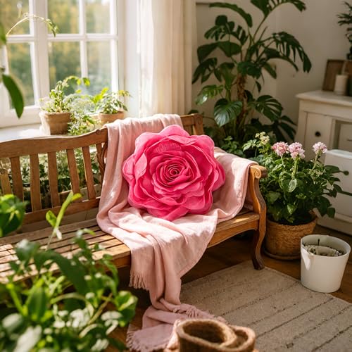 JWH 3D Flower DecorativeThrow Pillow Covers, Hot Pink, 12 Inch - color: Hot Pink, size: 12" x 12" (Pack of 1)