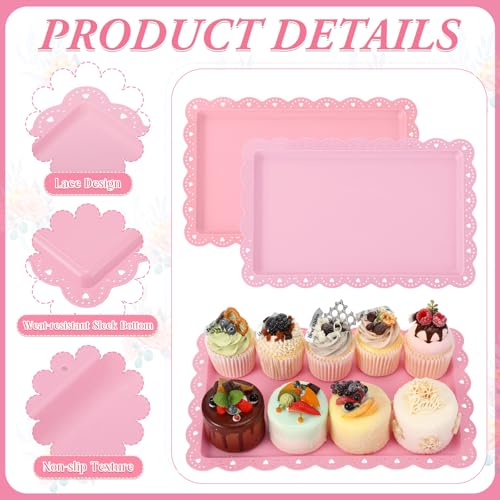 6 Pcs Pink Serving Trays Plastic Food Platters - color: Pink