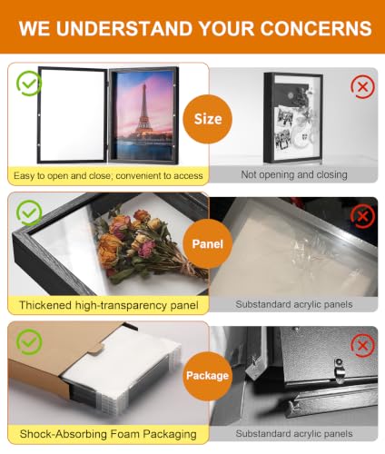 12x16 Black Deep Shadow Box Picture Frame with Polished Plexiglass - color: Black, size: 12x16