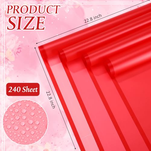 Ctosree 240 Sheets Flower Wrapping Paper, 22.8 x 22.8 Waterproof Wrapping Paper Bouquet Korean Floral Wraps Florist Supplies Packaging Papers for Wedding Bridal Shower Birthday Gift DIY(Red) - color: red