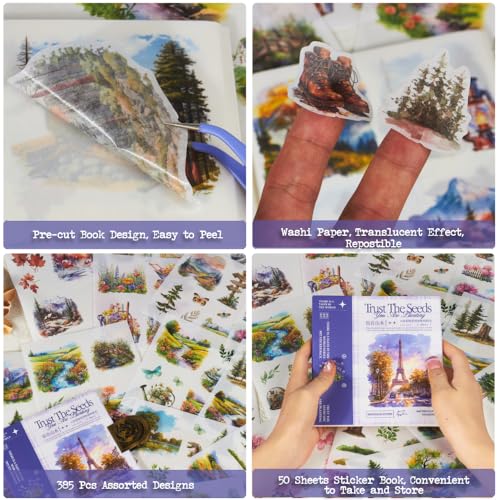 Seasonal Nature Landscape Stickers for Junk Journal Supplies, 50 Sheets Pre-Cut Washi Scrapbook Sticker Book for Journaling, Scrapbooking, Bujo, Planners, Card Making, Collage, Art Crafts - color: Living in the Nature Stickers