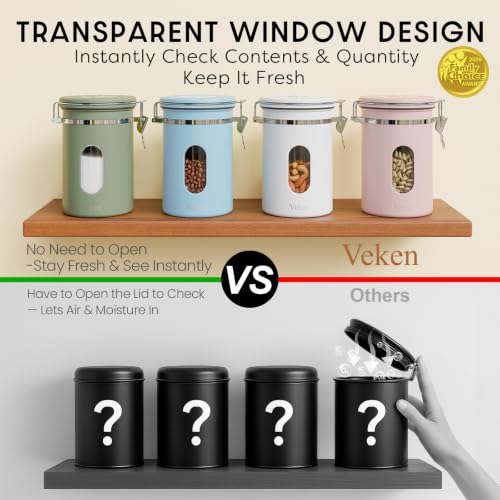 Veken Coffee Canister with Window, Airtight Stainless Steel Container, 22OZ - color: Light Blue, size: 22 oz