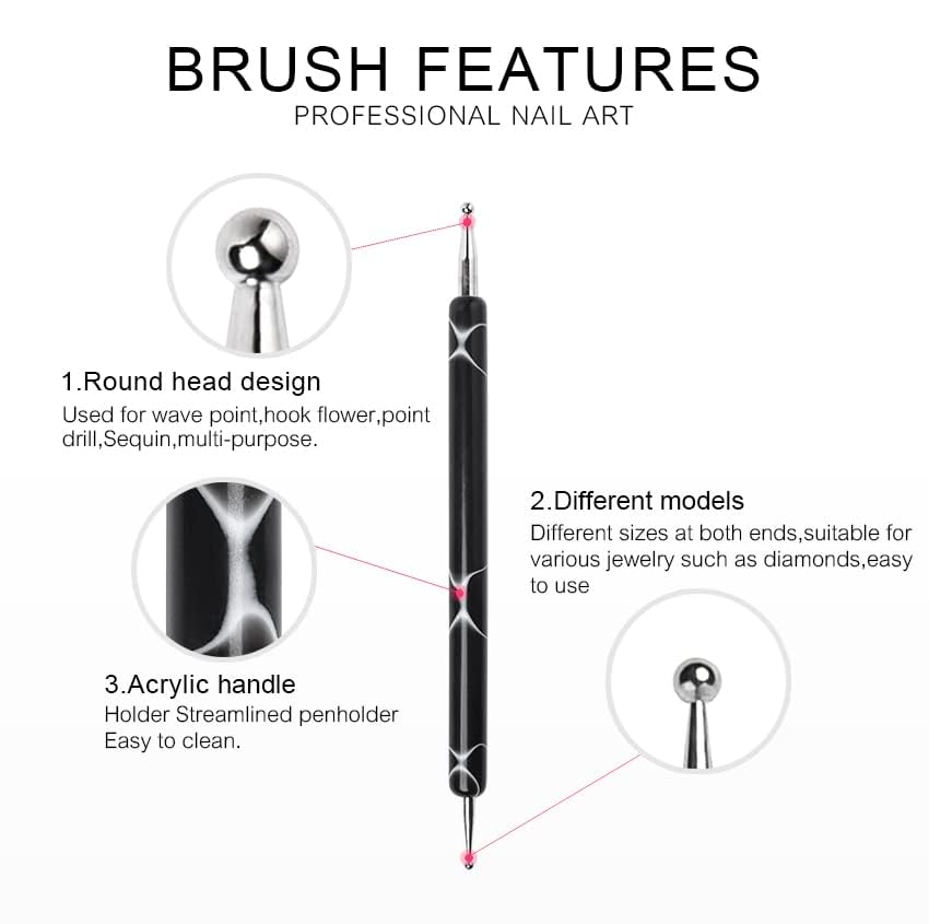 5Pcs Nail Dotting Tools Double-Ended Nail Art Embossing Stylus - color: Black