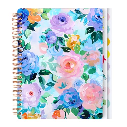 Spiral Notebook for Women, 8.25" x 6.25" Journal with Durable Hardcover and 160 Lined Pages with Large Pockets - Perfect to Stay Organized and Boost Productivity at Work or School (flowers-E) - color: flowers-E