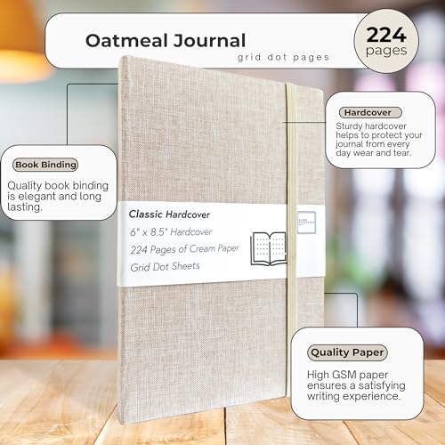 Portage Grid Dot Paper Hardcover Aesthetic Notebook Writing Journal – Bleed-Proof Paper Notepad for Journaling, High GSM, A5 Notebook, Cream Pages - Oatmeal, 6 x 8.5 Inches, 224 Pages - color: Oatmeal, size: Grid Dot Pages