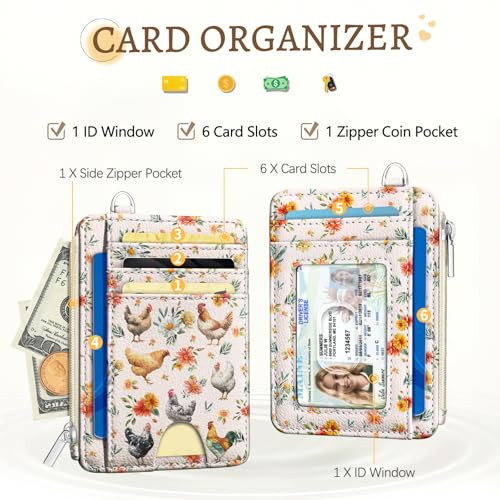 Kelvoris Credit Card Holder Small Wallet Women, Slim RFID, Chicken Rooster - color: Chicken