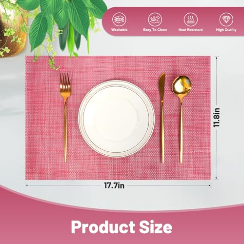 Placemats Set of 6，Christmas Decoration Non-Slip PVC Weave Table Mats Easy to Clean，Heat Resistant Place Mats for Kitchen Dining Table Decoration Indoor Outdoor，Red - color: Red