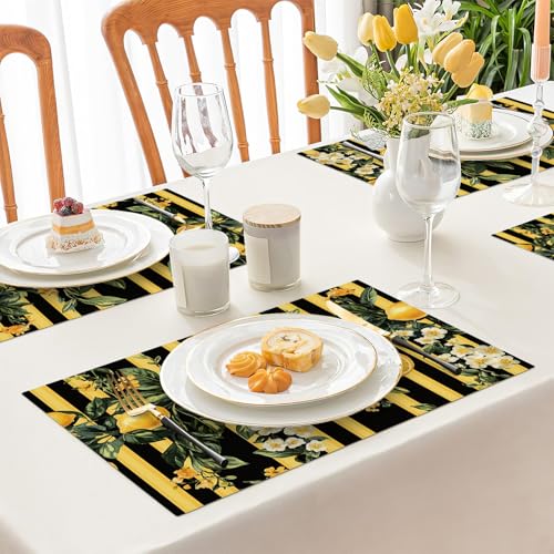 Lemon Placemats Set of 6, Yellow Lemon Place Mats, Fruit Waterproof Washable Table Mats for Home Party Indoor Kitchen Dining Table Decoration 12x18 Inch - color: Lemon, size: Set of 6