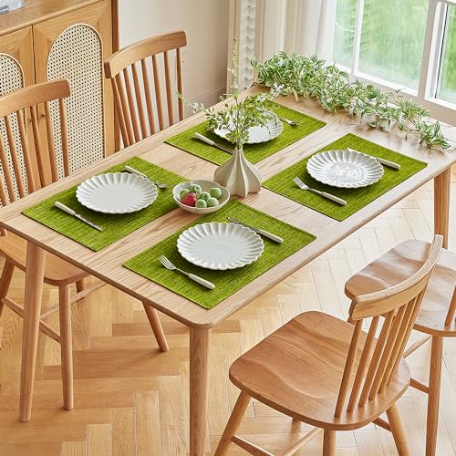 Softalker Faux Linen Cloth Placemats Set of 4-12 x 18 Inch, Lime Green - color: Lime Green, size: 4pc
