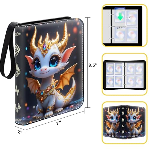Card Binder 400 Pockets, 50 Sleeves Large Binder Trading Cards Holder 4 Pocket, Storage Organizer, Album Folder Case Protector Collector Gift Dreamy Cute Cartoon Dragon - color: Dreamy Cute Cartoon Dragon, size: 4 Pocket