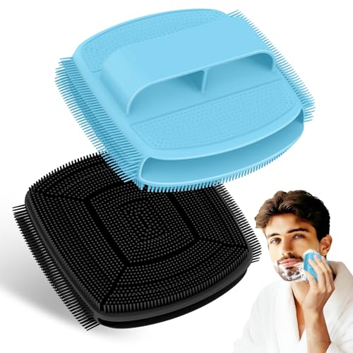 Upgrade Silicone Face Scrubber 2PCS, Soft Facial Cleansing Brush with Unique Side-Bristle Design, Manual Face Brush with Finger-Grip Handle for Gentle Exfoliating & Deep Cleansing(Black+Blue) - color: Black+blue