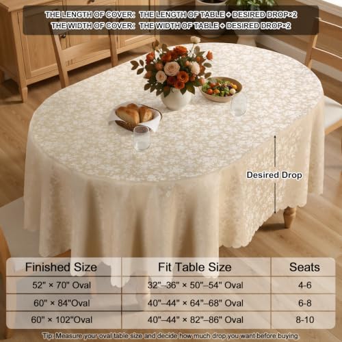 Smiry Oval Waterproof Heavy Duty Vinyl Tablecloths, 52 x 70 Inch - color: Beige, size: 70" x 52" (Oval)