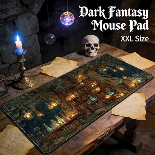 Desk Mat Large Mouse Pad Magical Tree Gaming Desk Pad, Extended Keyboard and Mouse Mat XXL, Computer Mats for Desktop Full Desktop Laptop Mat, Anime Dark Academia Office Desk Decor 31.5x15.7 Inch - color: Enchanted Forest Library
