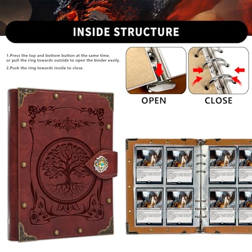 DUROTAN Card Binder 4-Pocket,Premium Trading Card Binder - color: 6-Tree of Life-Red