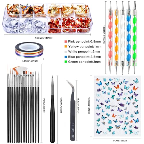 38pcs Nail Art Kit, Nail Design Tools Nail Art Brushes Set for DIY
