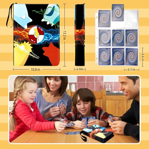Trading Card Binder, 50 Removable Sleeves, PU material and Waterproof,3 Ring Zipper Portable Collectible Game Card Albums Gifts for Boys and Girls,900 Pockets - size: 900 pockets