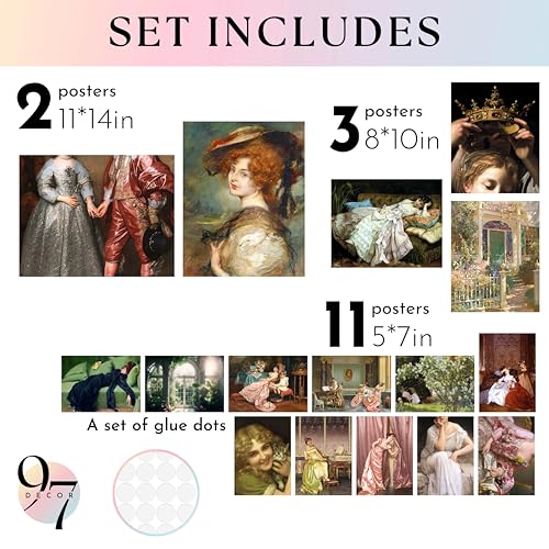 97 Decor Victorian Wall Art, 16 Pc Vintage Coquette Prints, Unframed - color: Royal Victorian Gx11x14, size: unframed