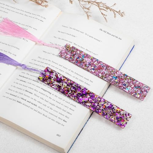 4Pcs Colorful Sequined Bookmarks with Tassel, Resin Bookmarks