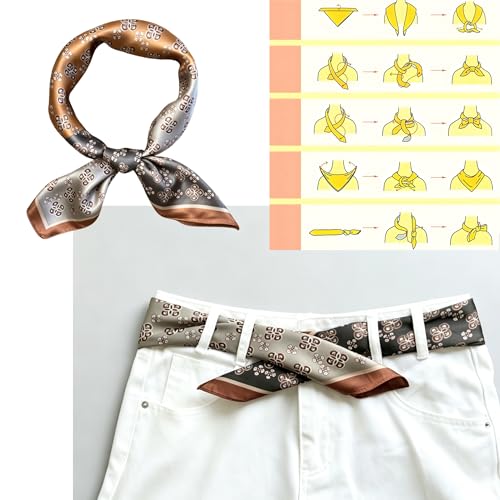 Silk Like Square Scarf for Women Men 27.5" - color: Coffee