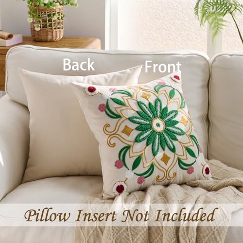 Embroidered Floral Throw Pillow Cover 18x18 Set of 1 Green Yellow - color: Green Yellow, size: 18" x 18" (Pack of 1)