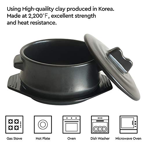 Premium Korean Stone Bowl with Lid and Tray Set, 37 oz Dolsot Hot Pot for Bibimbap and Soup, Sizzling Ceramic Cookware