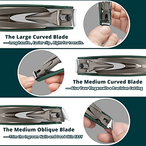 Nail Clippers Set-3 Pack,Fingernail Clippers& Toenail Clipper for Men&Women,Nail Clippers with Catcher,Nail Cutter for Thick Toe Nails,Stainless Steel Ultra Sharp Sturdy Mess-Free Nail Clipper Kit