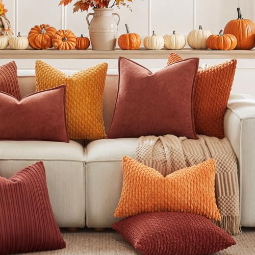 Kevin Textile Striped Corduroy 16”x16” Pillow Covers 2 Pack, Burnt Brick - color: Burnt Brick, size: 16" x 16" (Pack of 2)