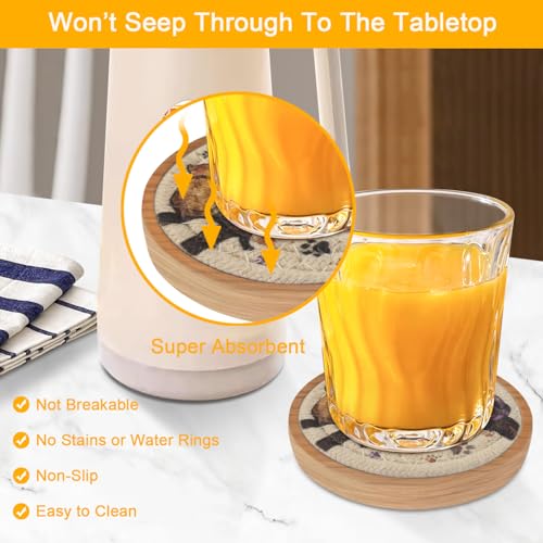 Wood Coasters for Drinks, Eykao Absorbent Coaster Sets of 5, Woven Drink Coasters for Coffee Table, Housewarming Gift for Farmhouse Home Decor,4 inches - color: Colorful