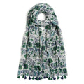 QIUTIMIY Scarf for Women Lightweight Soft Floral Leopard Printed Scarves Fall Winter Fashion Shawl Wrap with Fringe - color: Flower-green Blue