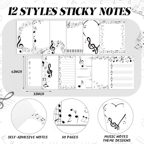 Chiisong 12 Pcs Music Sticky Notes Music Teacher Supplies Musical memo - style: Music