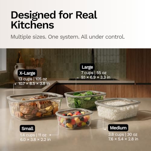Naked Kitchen 8-Piece Food Storage Containers with Lids – Nesting Borosilicate Glass Meal Prep Containers with Leak-Proof Airtight Seal – BPA Free, Microwave, Oven, Freezer & Dishwasher Safe – Green - color: Light Green